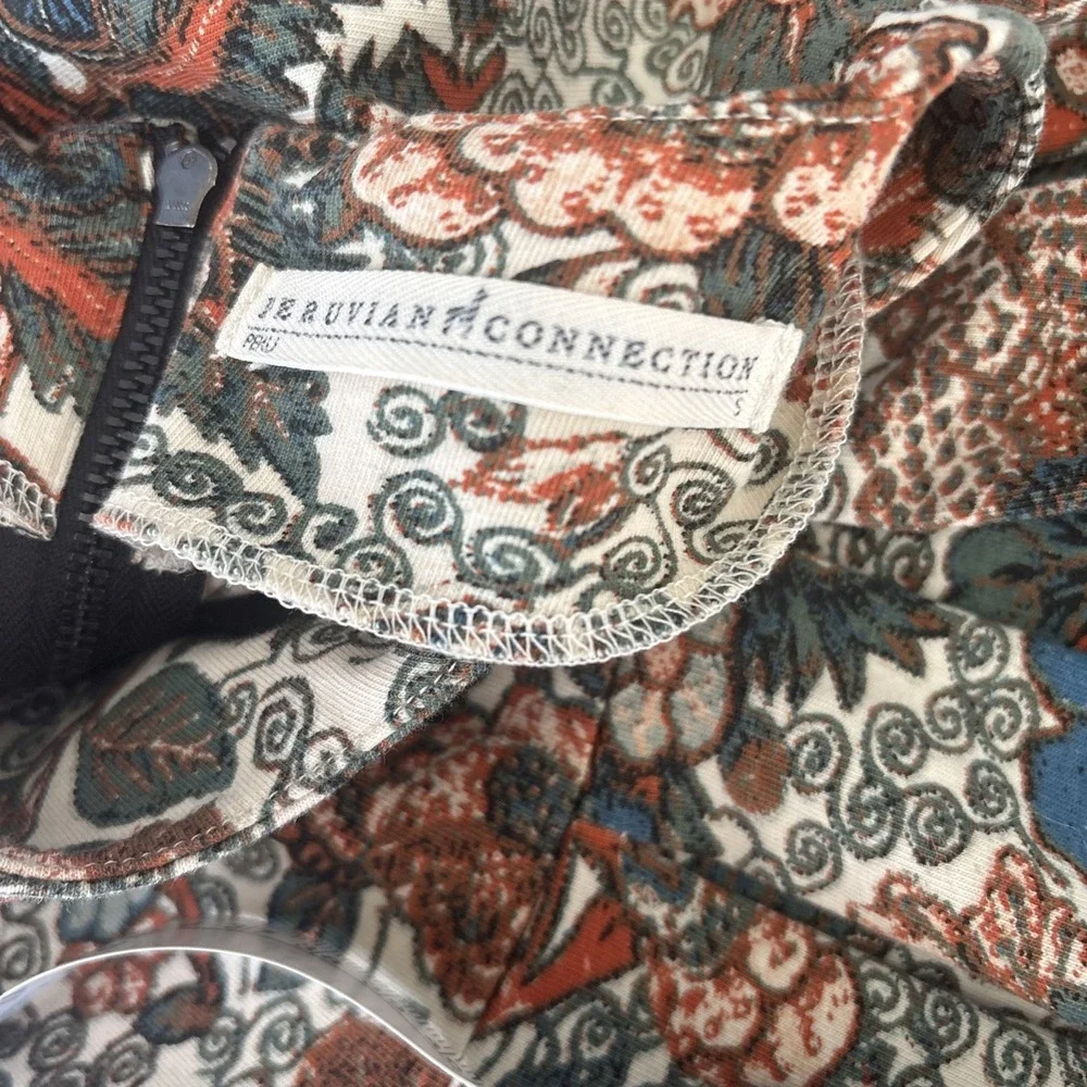 Peruvian Connection Womens Shift Dress Small Floral Pleated Pockets Stretch Boho - Picture 8 of 9